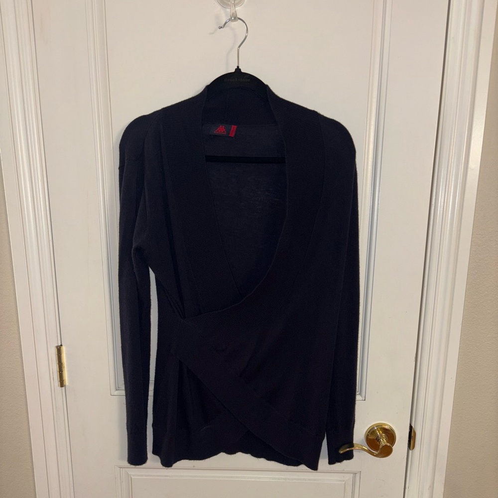 Kappa Deep Black V-Neck Faux Wrap Sweater Size Medium